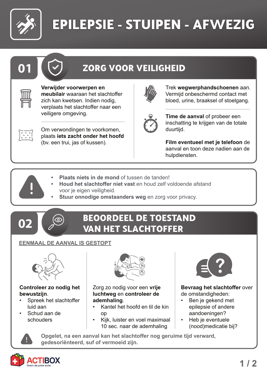Actiekaart Epilepsie — Stuipen — Afwezigheid — voorzijde