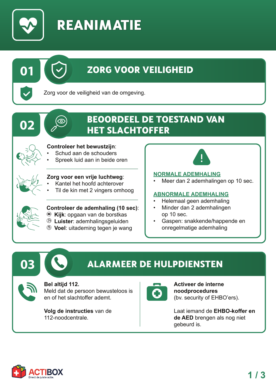 Actiekaart Reanimatie & AED — voorzijde